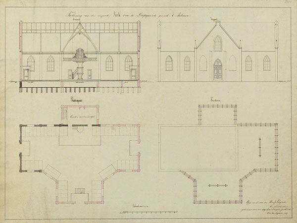 DGA tekening 1867 Vergrooting Doopsgezinde kerk Aalsmeer J. Scholten