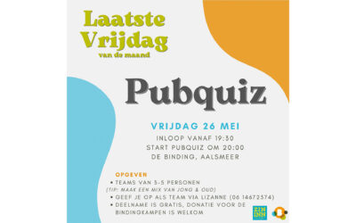 Vrijdag 26 mei Pubquiz – De Binding – Zin-Inn