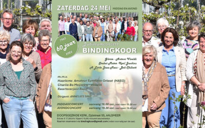 Jubileumconcert van Het Bindingkoor op zaterdag 24 mei